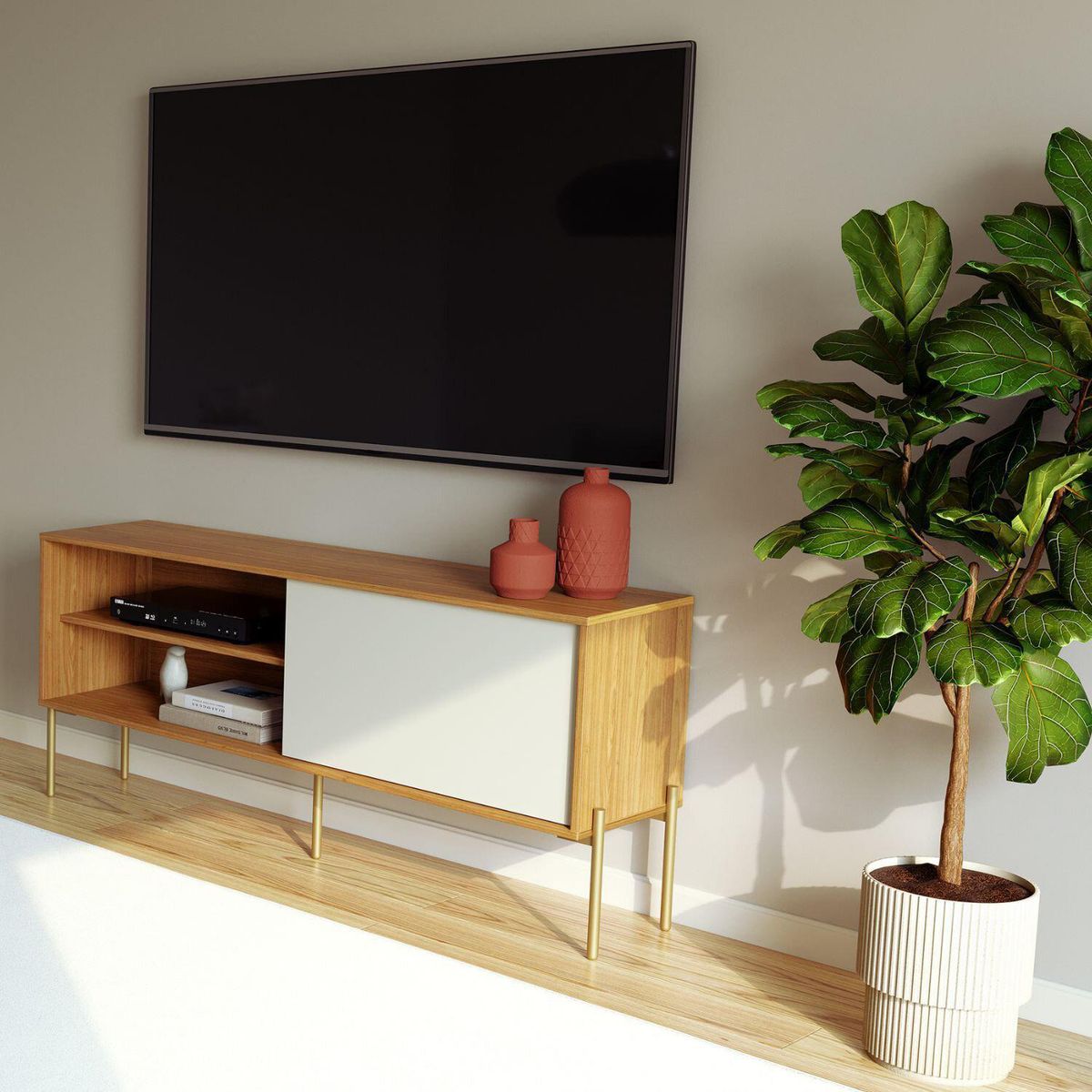 DECOCASA - Rack 65 " R516 Castaño Off White 144x62x35 cm