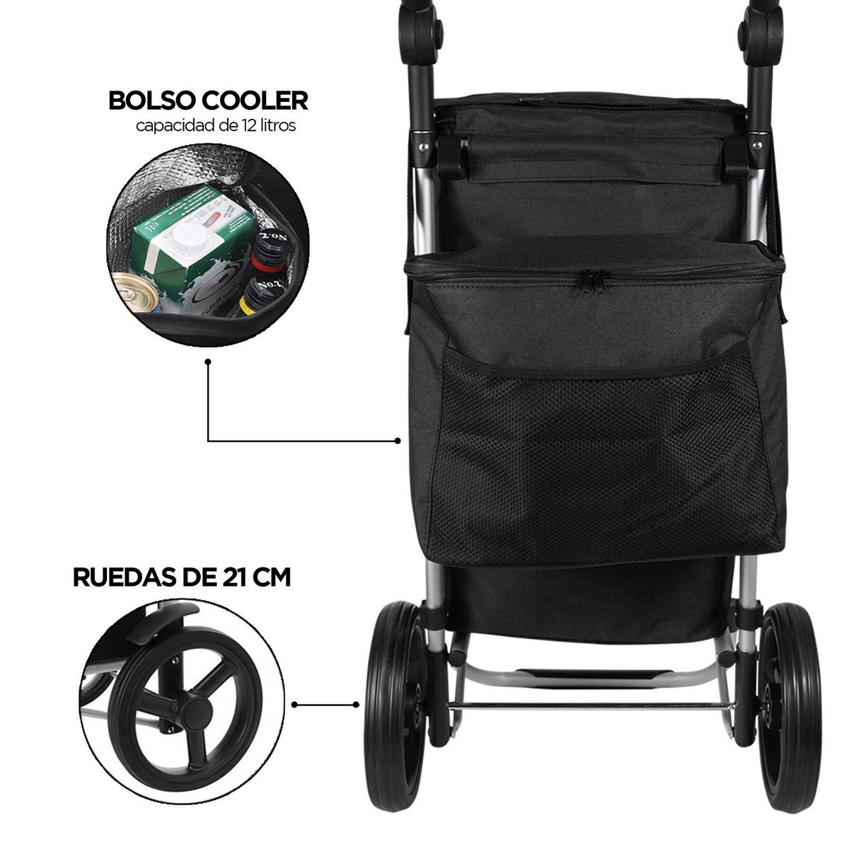 CARRY ALL - Carro de compras plegable Perth 52 l feria negro