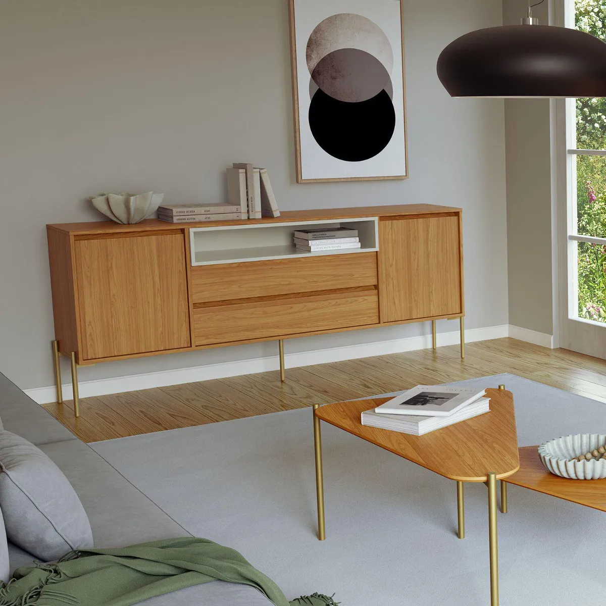 DECOCASA - Buffet TB403 Castaño Off White 41.5x184x78 cm