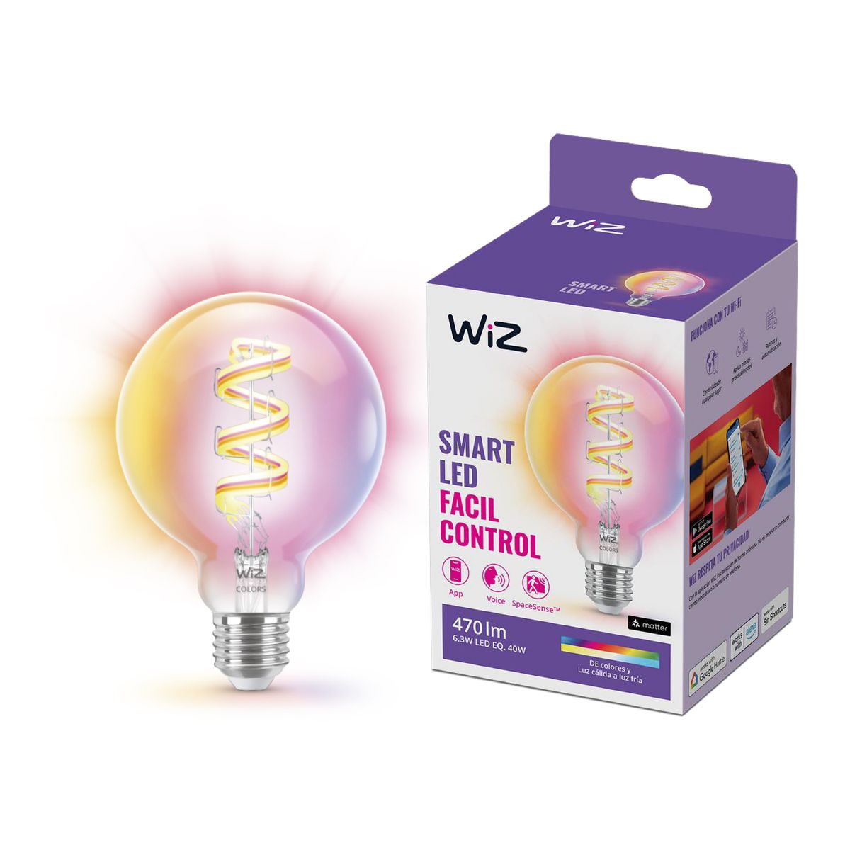 WIZ - Ampolleta Inteligente Wifi Filamento Globo 40 W E27 470 lm Luz Multicolor