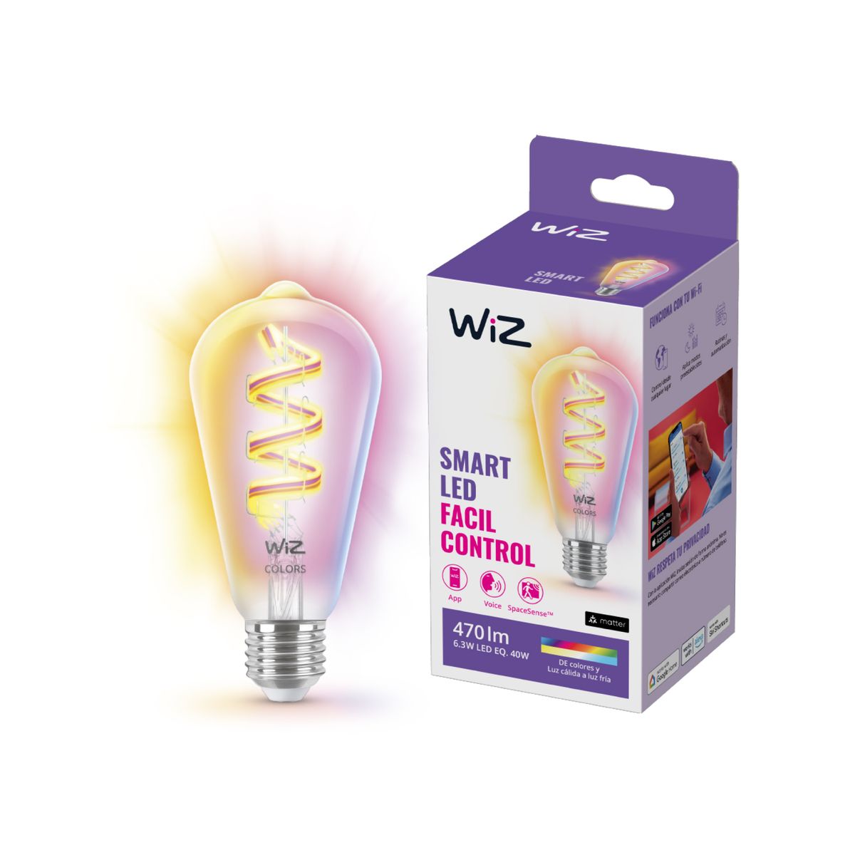 WIZ - Ampolleta Inteligente Wifi Filamento Edison 6.3 W E27 470 lm/W Luz Multicolor