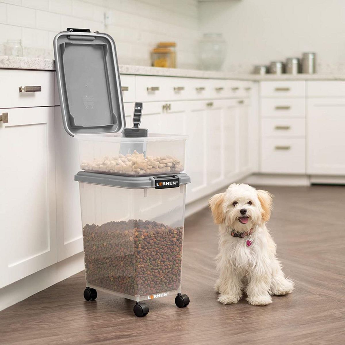LERNEN - Contenedor de Alimento para Mascotas 27x40x80 cm Gris Transparente