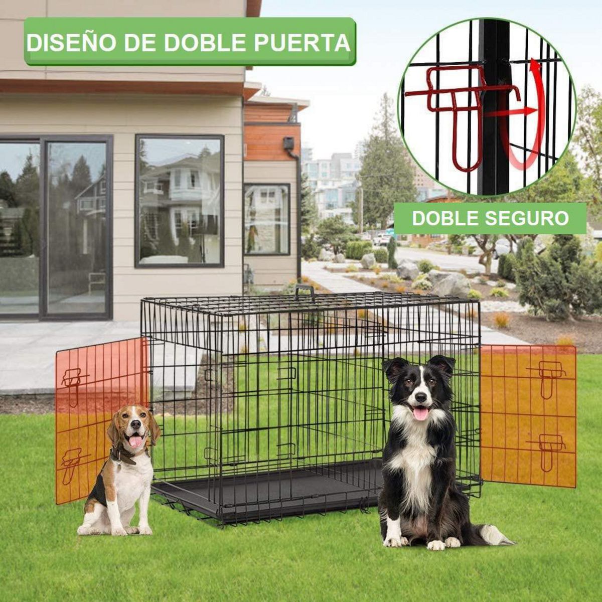 LERNEN - Canil Desarmable para Perro con 2 Puertas - Jaula Max 80 Kg