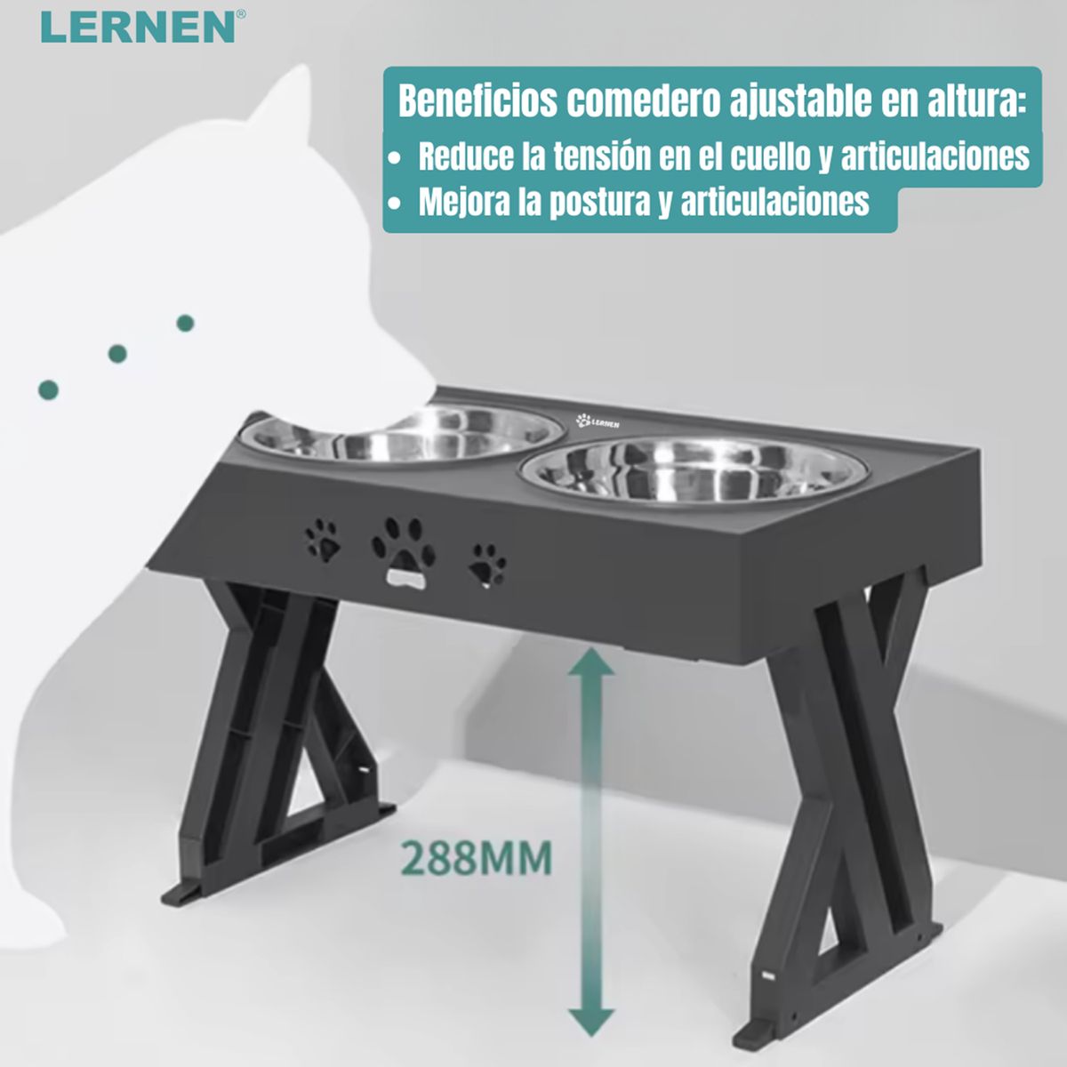 LERNEN - Comedero y bebedero para perros con altura ajustable gris