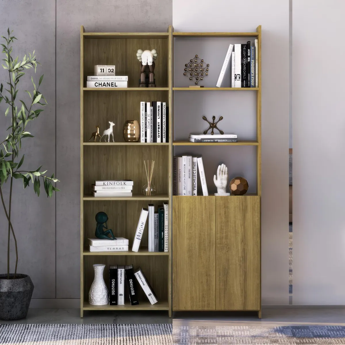 ONESSTA - Combo 2 libreros MDP 8 Nivel(es) 114x183x30 cm Café