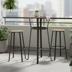 IDETEX - Juego de Comedor Murray 2 Sillas Mesa Redonda 60 x 108 cm Café