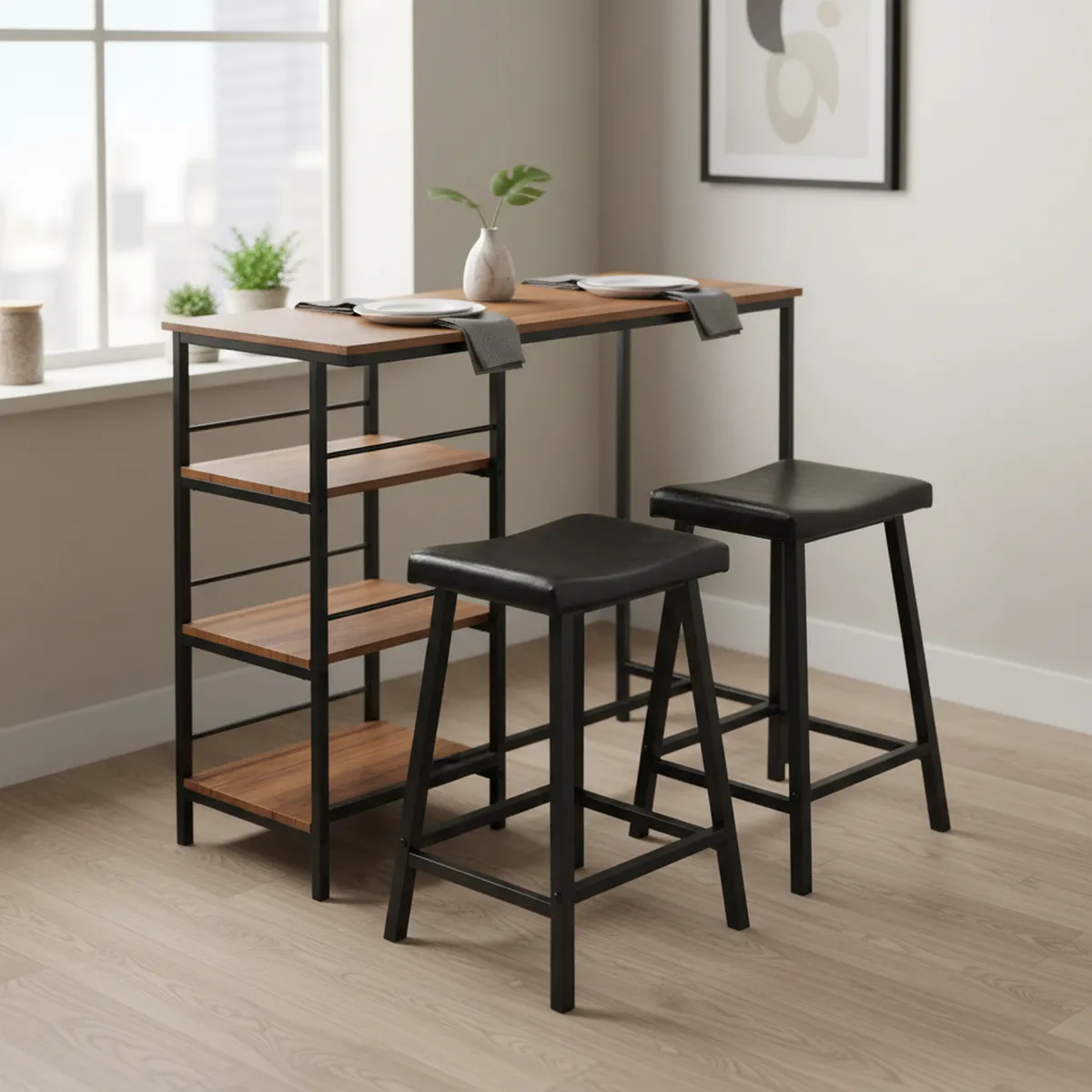 IDETEX - Juego de Comedor Vesant 2 Sillas Mesa Rectangular 102 x 50 x 91 cm Café