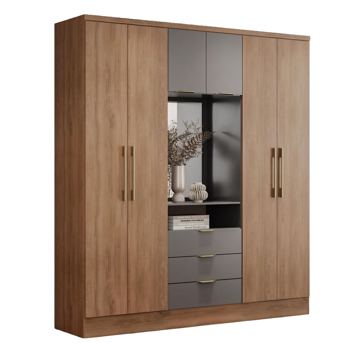 AMUV - Closet Ambar 4 Puerta(s) 3 Cajón(es) 6 Repisa(s) 180x206x47 cm Café