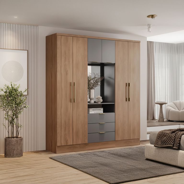 AMUV Closet Ambar 4 Puerta(s) 3 Cajón(es) 6 Repisa(s) 180x206x47 cm Café