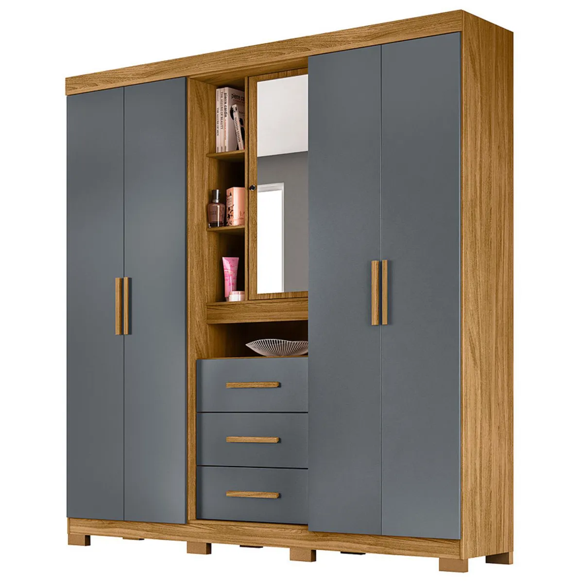 AMUV - Closet Milan 4 Puerta(s) 3 Cajón(es) 4 Repisa(s) 195x212x47 cm Gris/Café