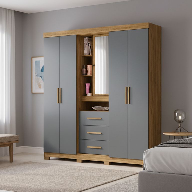 AMUV Closet Milan 4 Puerta(s) 3 Cajón(es) 4 Repisa(s) 195x212x47 cm Gris/Café