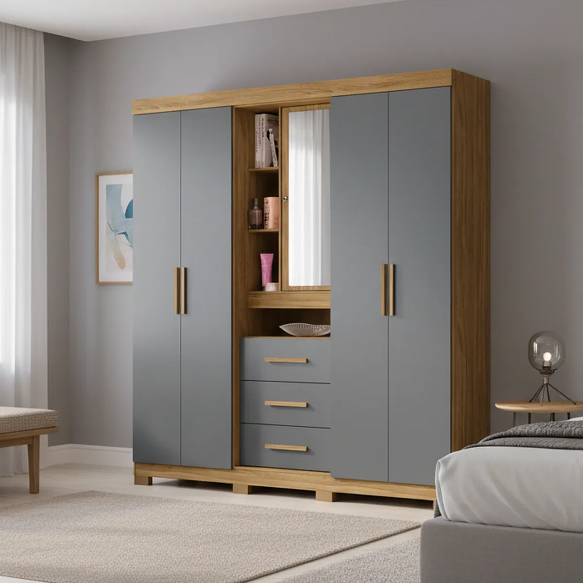 AMUV - Closet Milan 4 Puerta(s) 3 Cajón(es) 4 Repisa(s) 195x212x47 cm Gris/Café