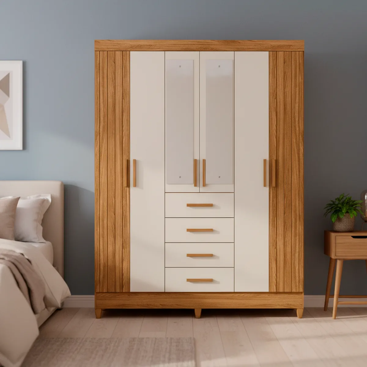 AMUV - Closet Palermo 6 Puerta(s) 4 Cajón(es) 4 Repisa(s) 165x204x47 cm Café/Off white