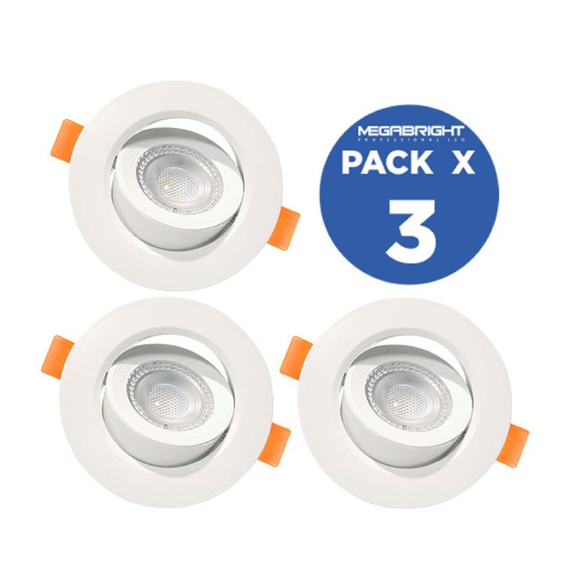 MEGABRIGHT - Pack 3 Focos Dirigibles Policarbonato Blanco 93 mm