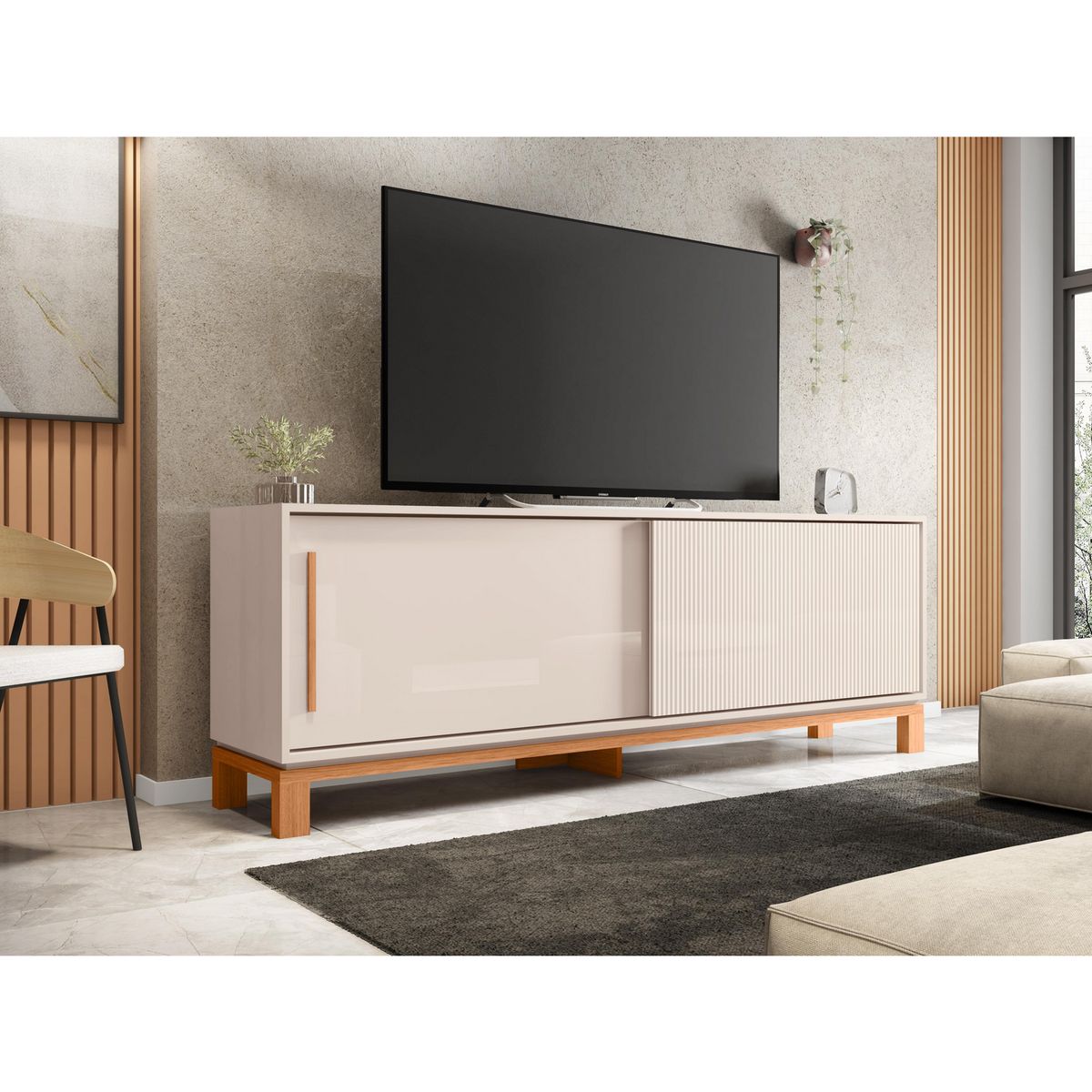 DECOCASA - Rack 75 " Mondrian Off White Castaño 179x61.9x37.9 cm