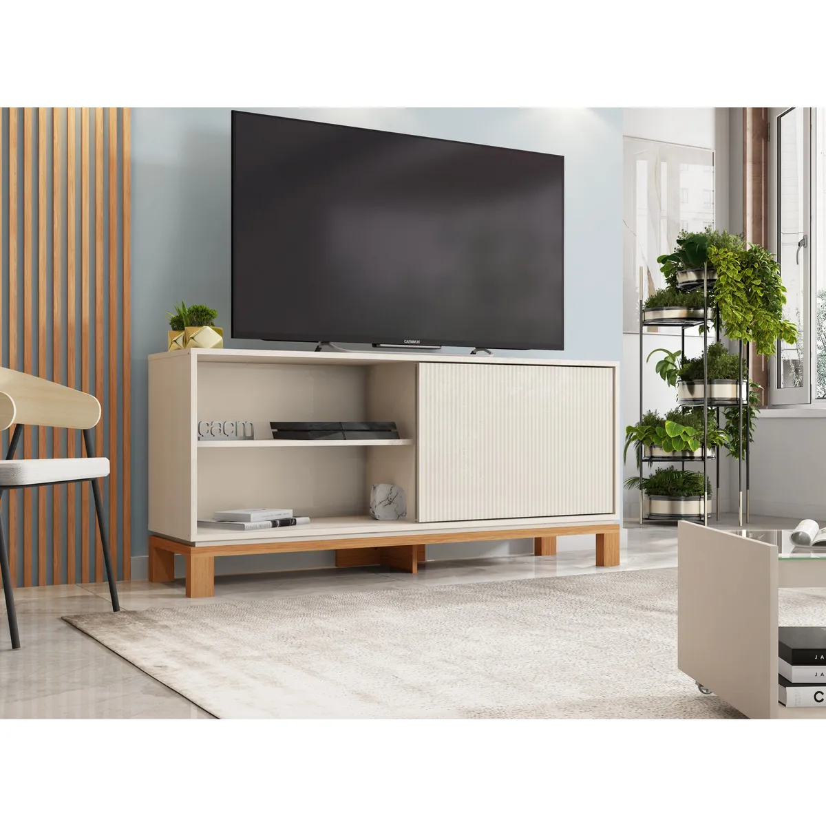 DECOCASA - Rack 55 " Mondrian Off White Castaño 136x61.9x35.9 cm