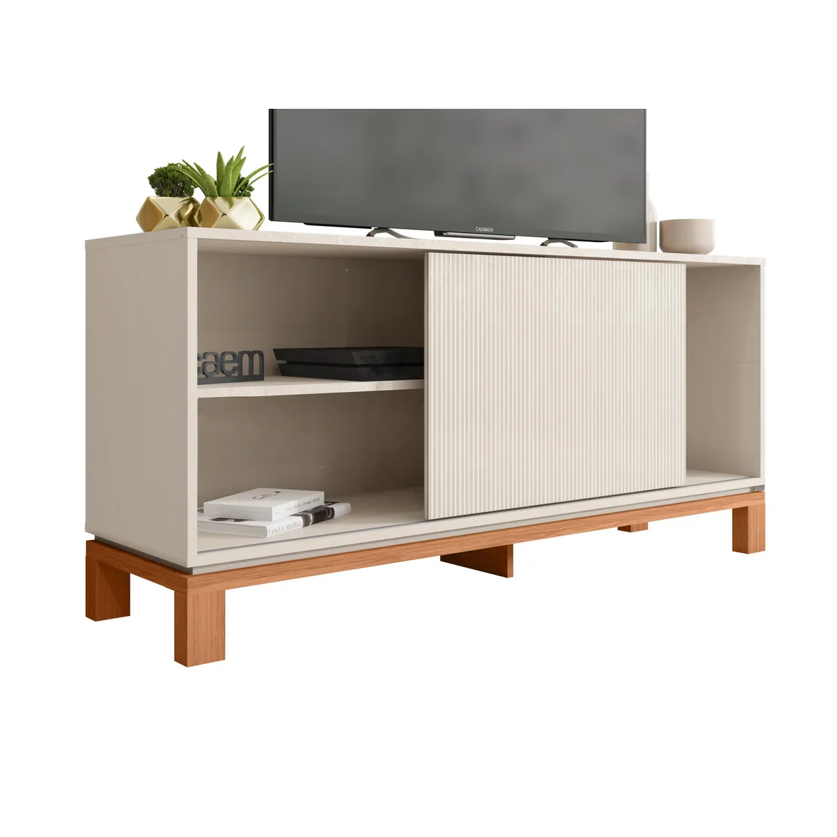 DECOCASA - Rack 55 " Mondrian Off White Castaño 136x61.9x35.9 cm