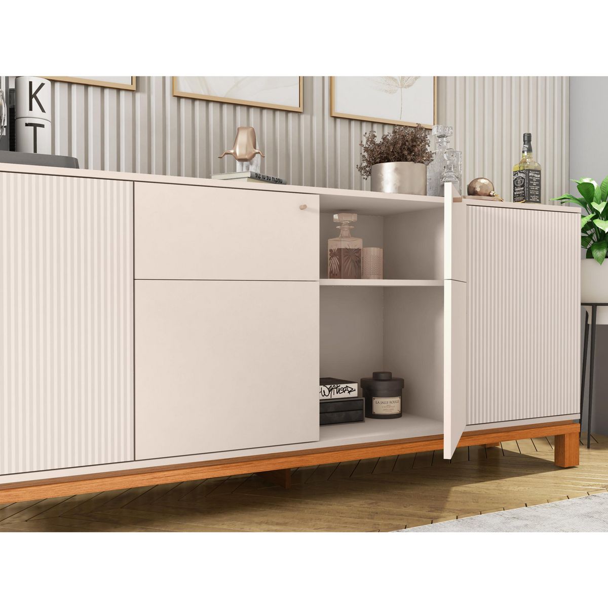 DECOCASA - Buffet Mondrian Off White Castaño 37.9x179.4x77 cm