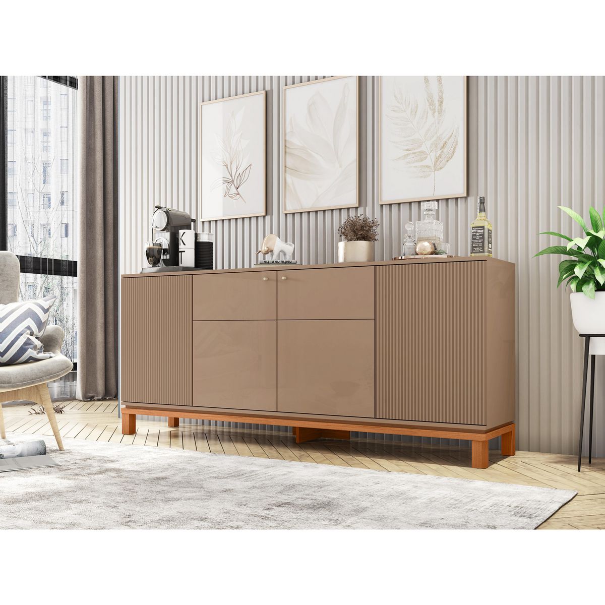 DECOCASA - Buffet Mondrian Gris Castaño 37.9x179.4x77 cm