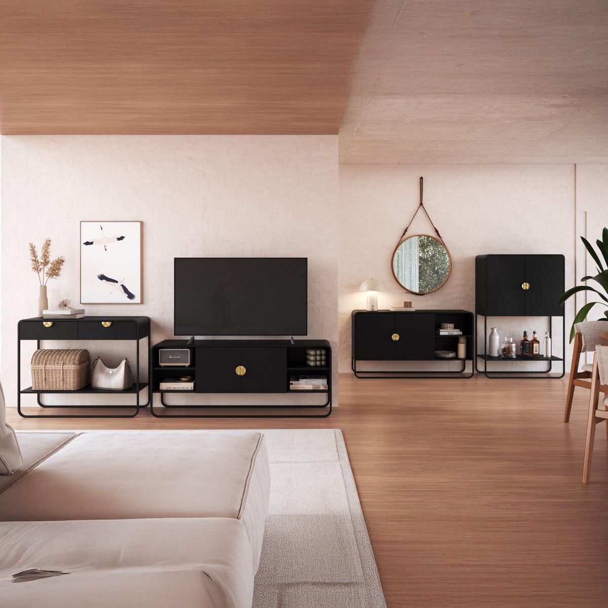 DECOCASA - Combo buffet 28071 Negro 37.5x135x75 cm