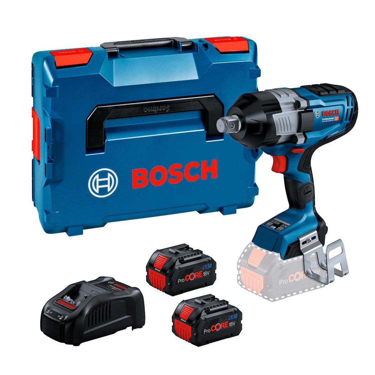 BOSCH - Llave de impacto 18V GDS 18V-1600 HC + 2 baterías 8Ah + cargador