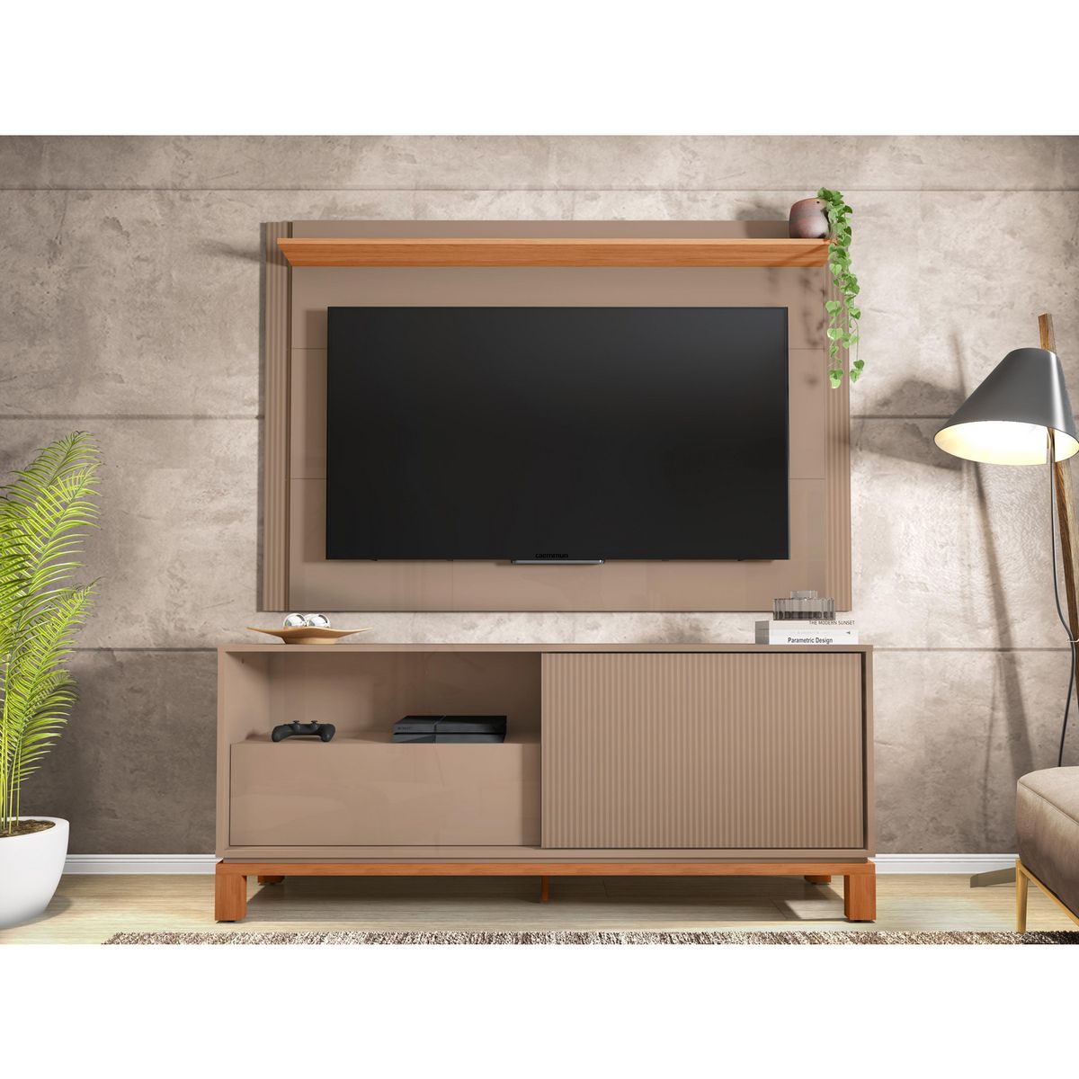 DECOCASA - Panel TV 55" + Rack 1.5 Mondrian Gris