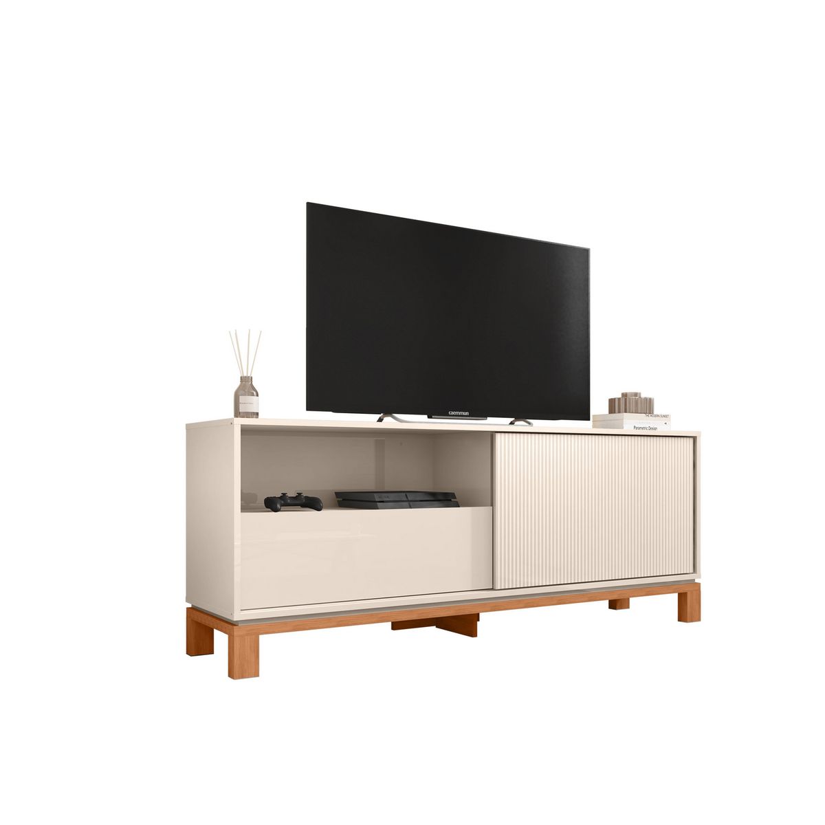 DECOCASA - Panel TV 55" + Rack 1.5 + Vitrina + Buffet Mondrian Off White