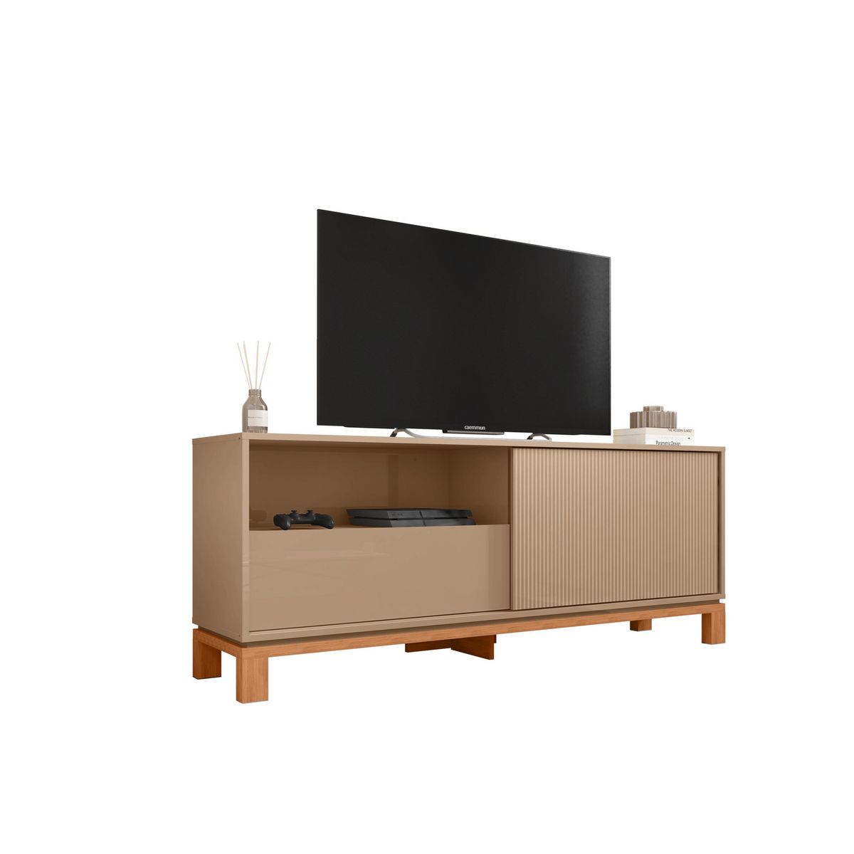 DECOCASA - Panel TV 55" + Rack 1.5 + Vitrina + Buffet Mondrian Gris