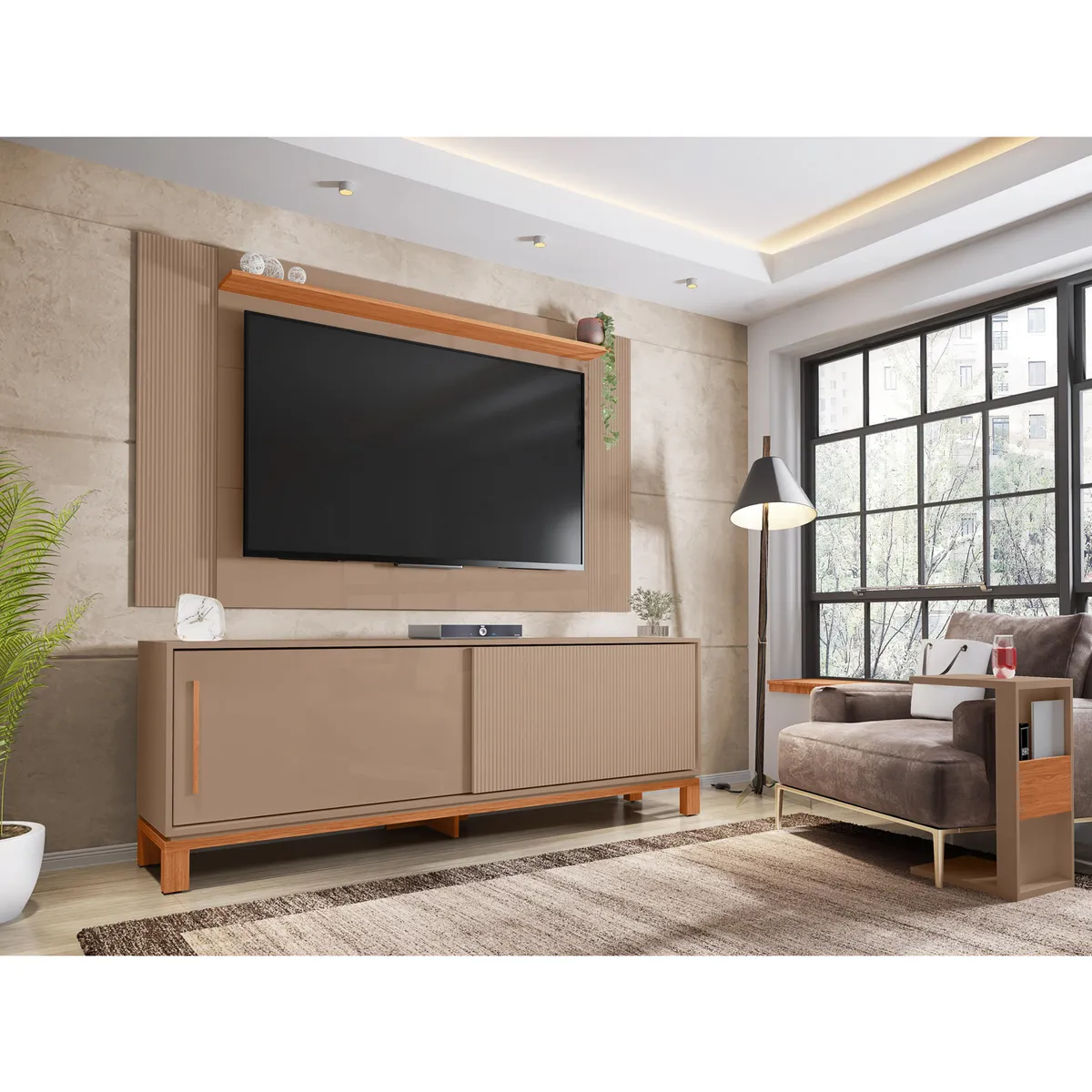 DECOCASA - Panel TV 60" + Rack 1.8 + Mondrian Gris