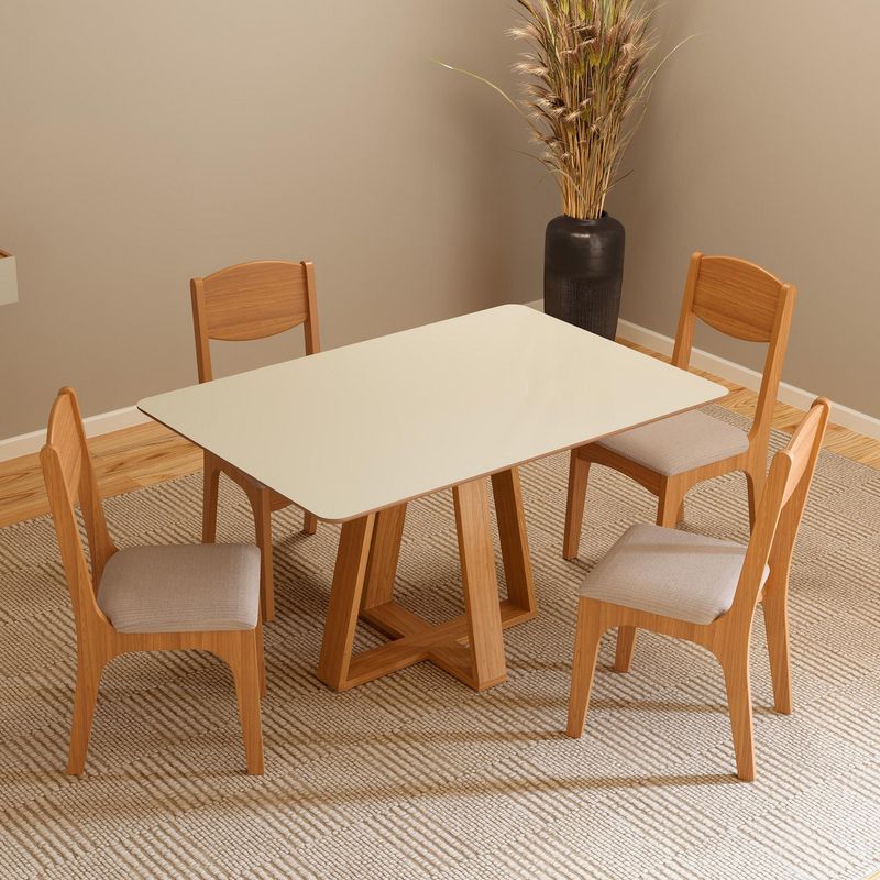 DECOCASA - Juego de comedor TM86 4 Sillas Mesa Rectangular 77x90x135 cm Off White Castaño