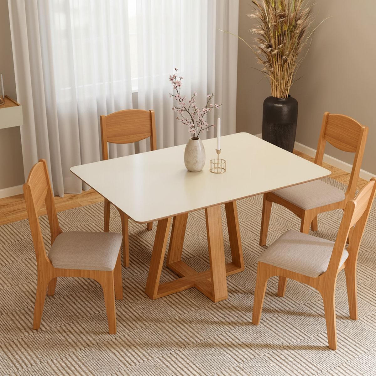 DECOCASA - Juego de comedor TM86 4 Sillas Mesa Rectangular 77x90x135 cm Café