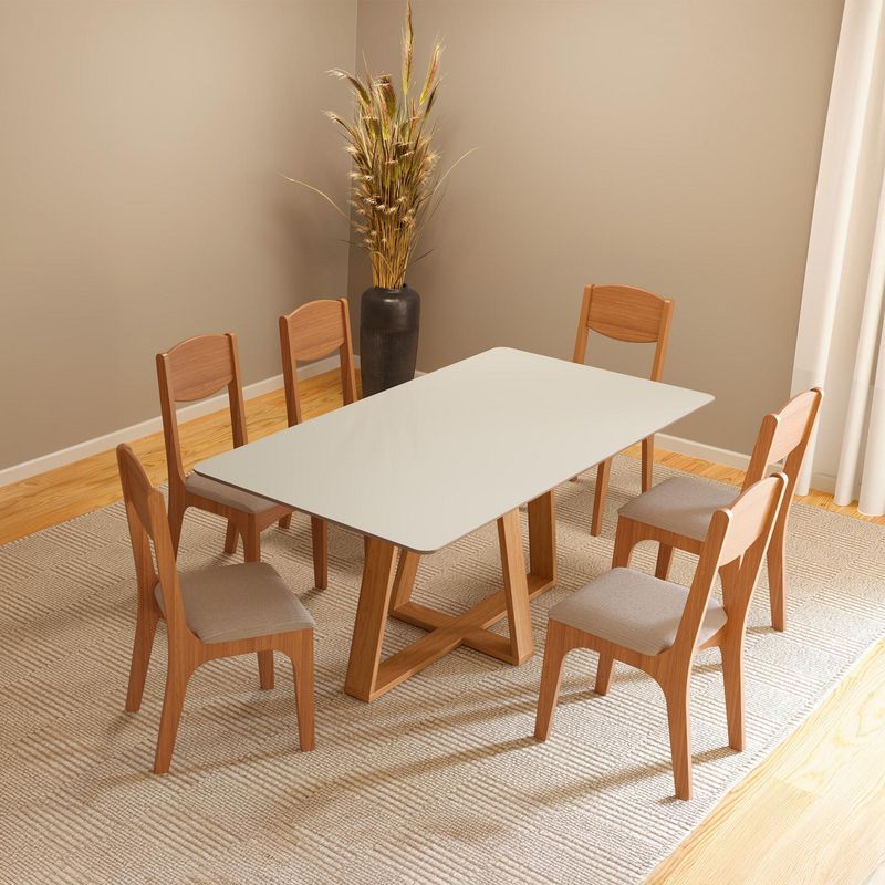DECOCASA - Juego de comedor TM87 6 Sillas Mesa Rectangular 77x90x180 cm Off White Castaño