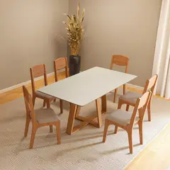 DECOCASA - Juego de comedor TM87 6 Sillas Mesa Rectangular 77x90x180 cm Café