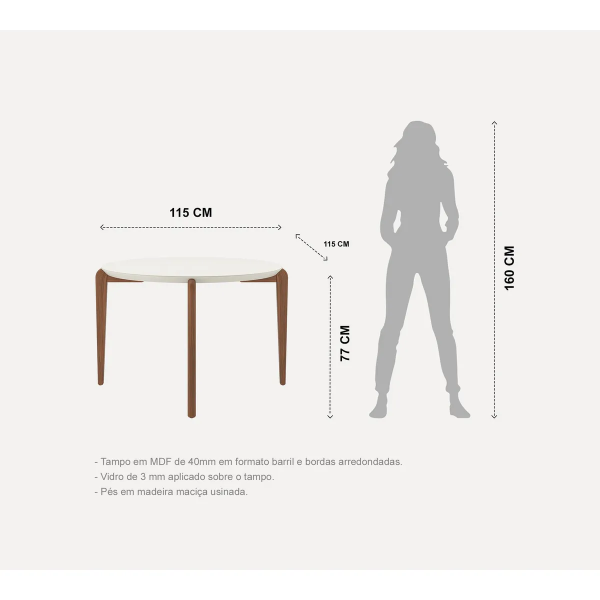 DECOCASA - Juego de comedor Donatella 4 Sillas Mesa Redonda 115x77x115 cm Off White Castaño