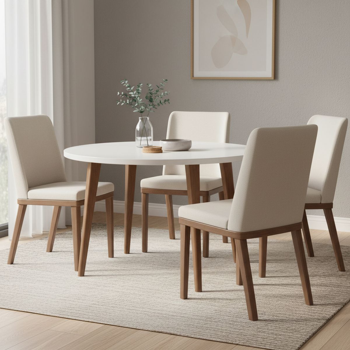 DECOCASA - Juego de comedor Donatella 4 Sillas Mesa Redonda 115x77x115 cm Café