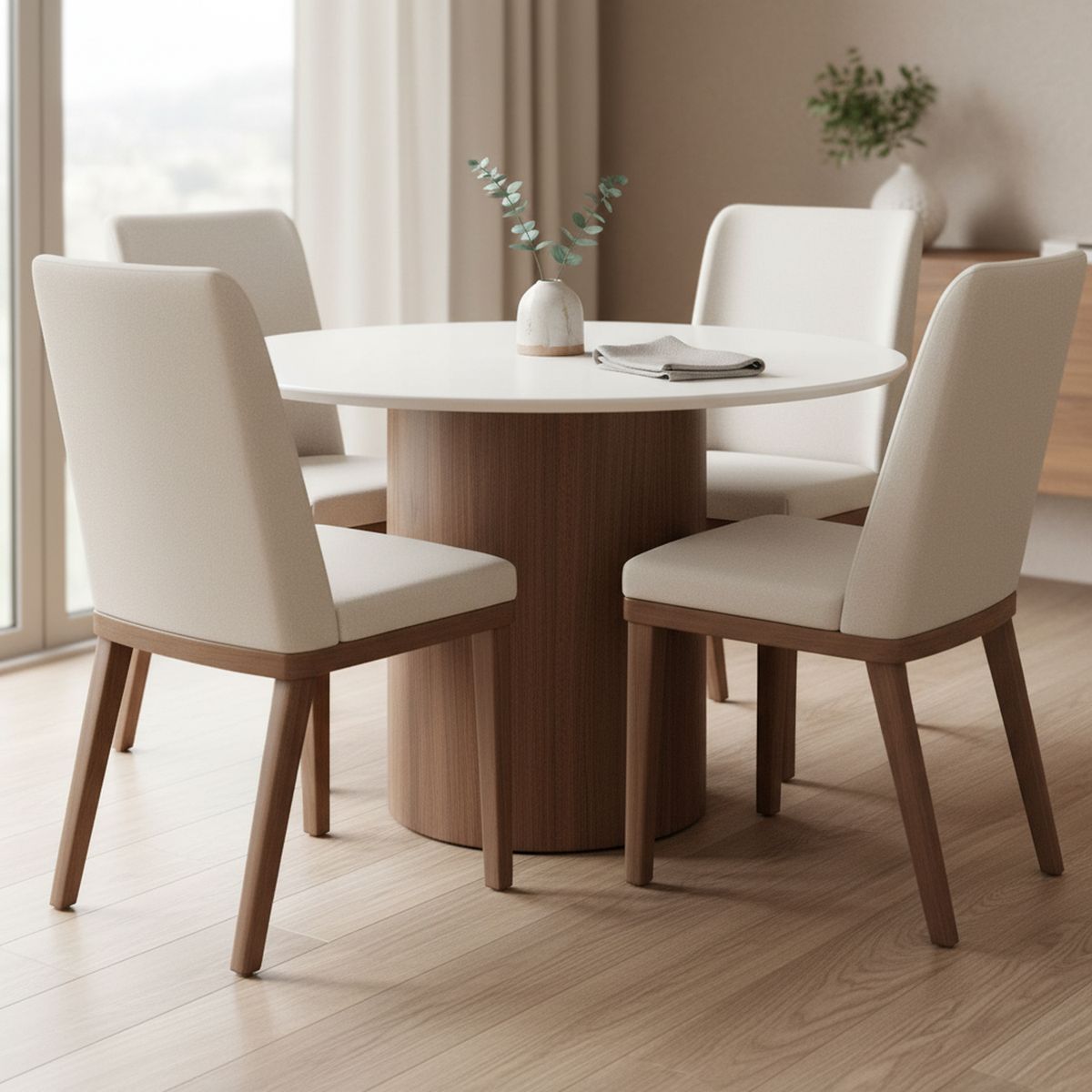 DECOCASA - Juego de comedor Kalina 4 Sillas Mesa Redonda 76,7x115x115 cm Café