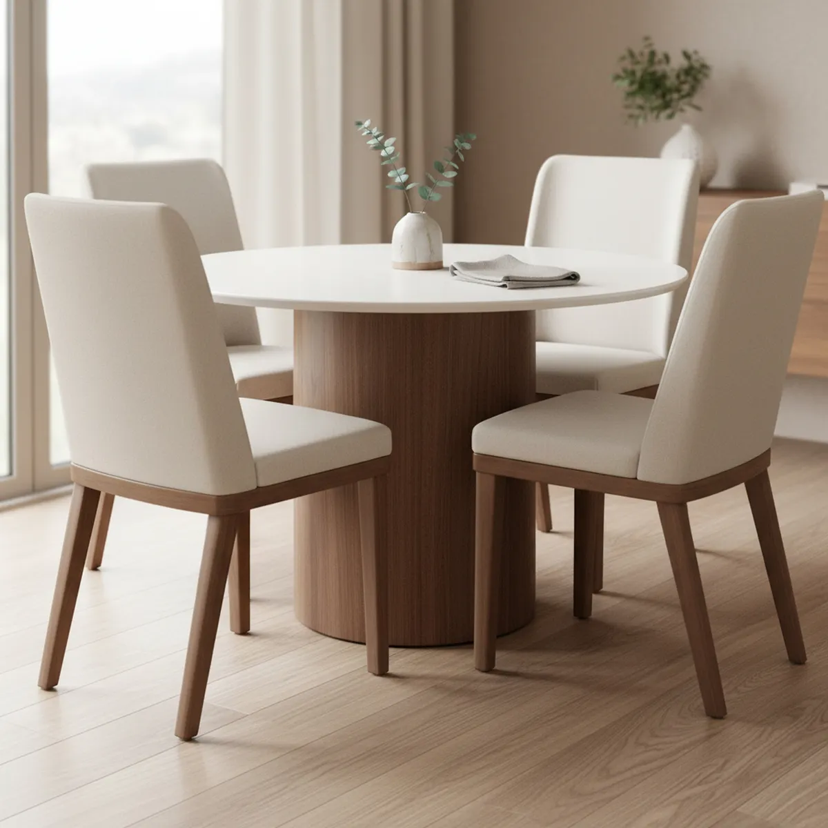 DECOCASA - Juego de comedor Kalina 4 Sillas Mesa Redonda 76,7x115x115 cm Café