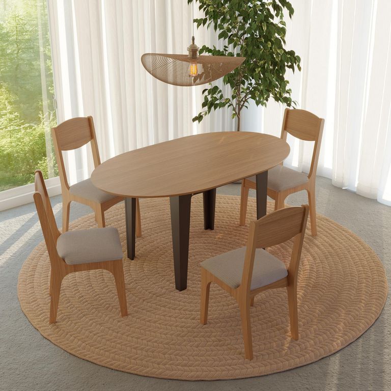 DECOCASA Juego de comedor TM70 4 Sillas Mesa Ovalada 77x90x122 cm Negro