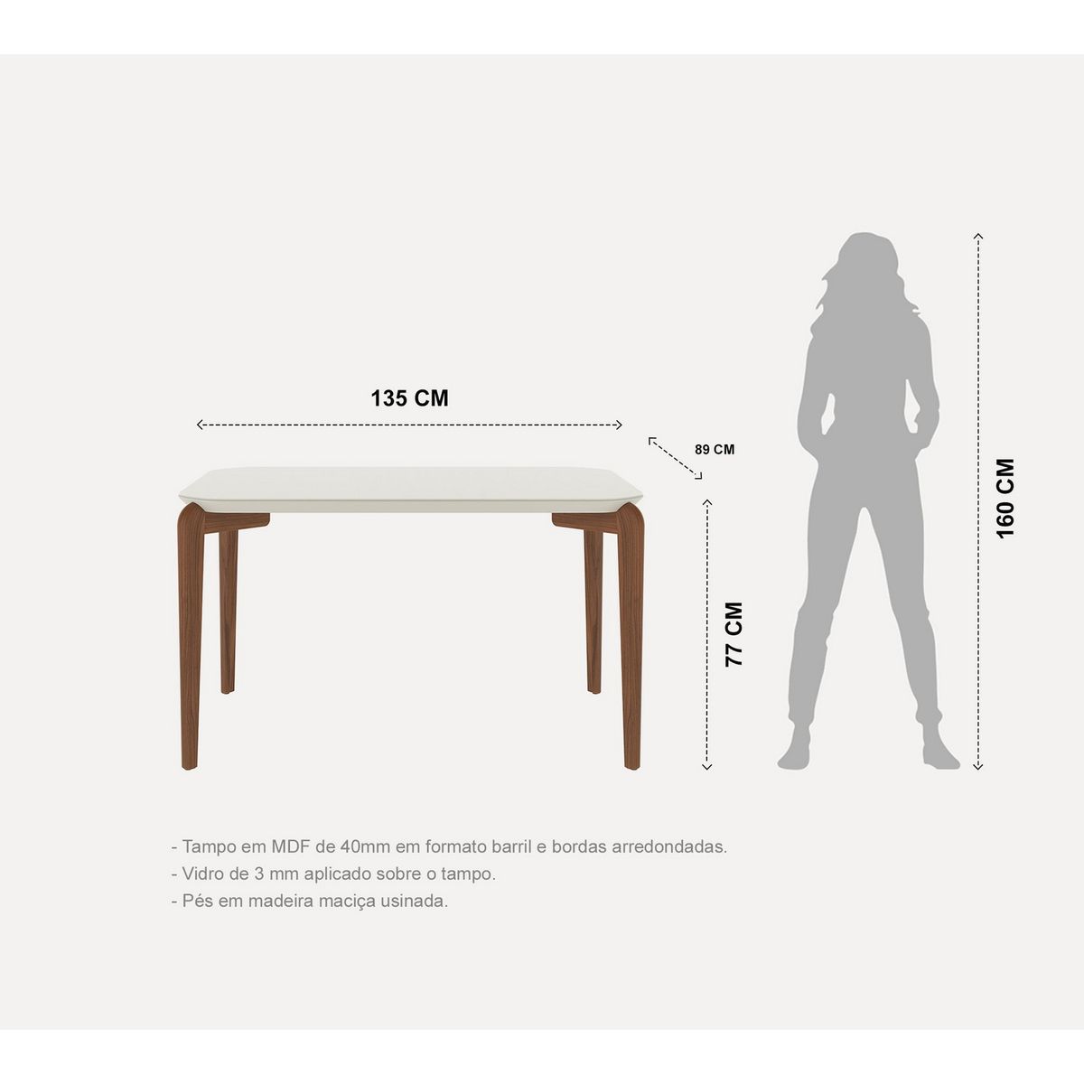 DECOCASA - Juego de comedor Donatella 4 Sillas Mesa Rectangular 77x89x135 cm Off White Castaño