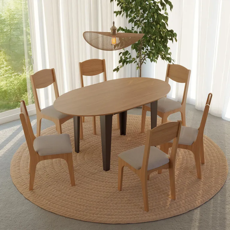 DECOCASA Juego de comedor TM70 6 Sillas Mesa Ovalada 77x90x120 cm Café