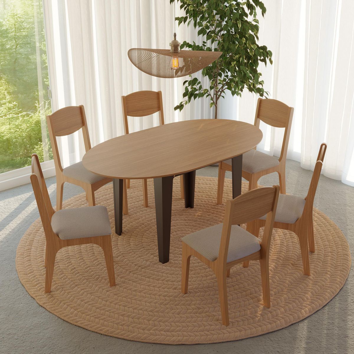 DECOCASA - Juego de comedor TM70 6 Sillas Mesa Ovalada 77x90x120 cm Café