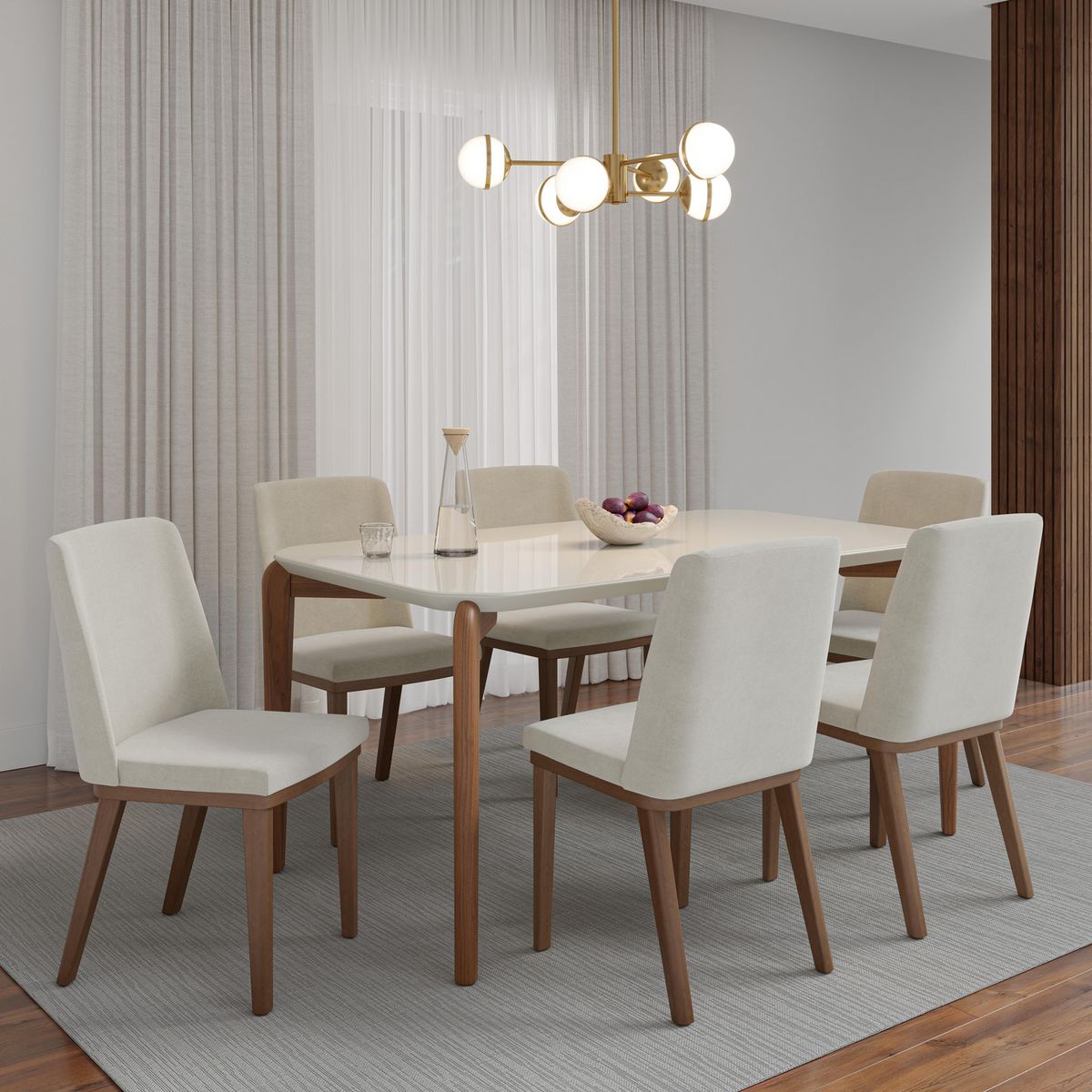 DECOCASA - Juego de comedor Donatella 6 Sillas Mesa Rectangular 77x89x117 cm Off White Castaño
