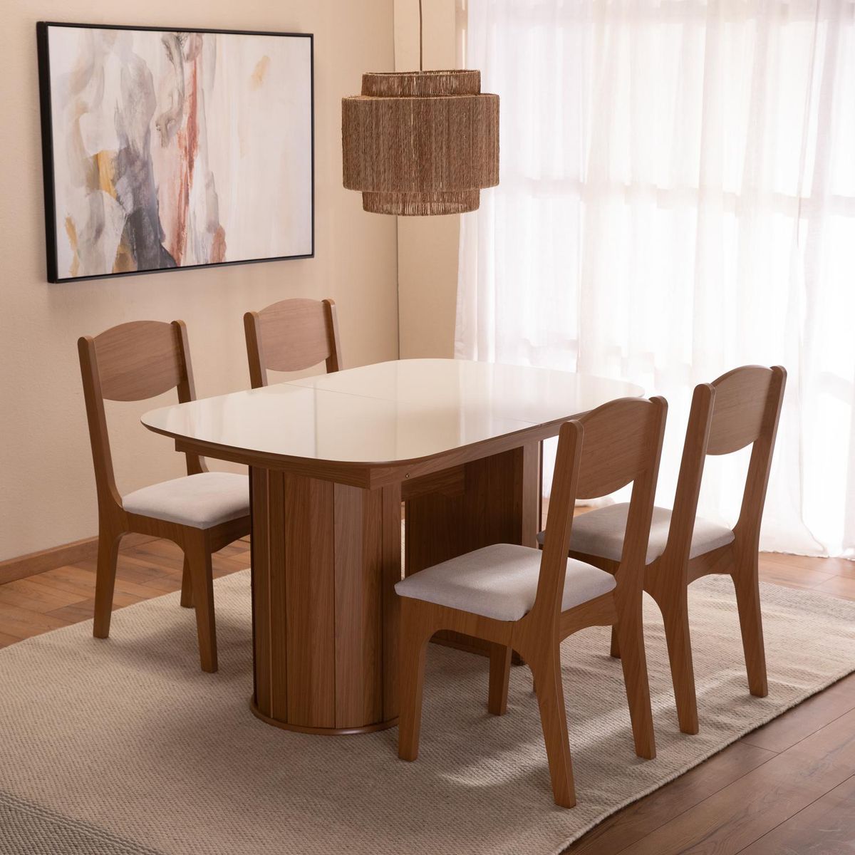 DECOCASA - Juego de Comedor Plegable TM74 6 Sillas Mesa Ovalada 135x77x90cm Off White