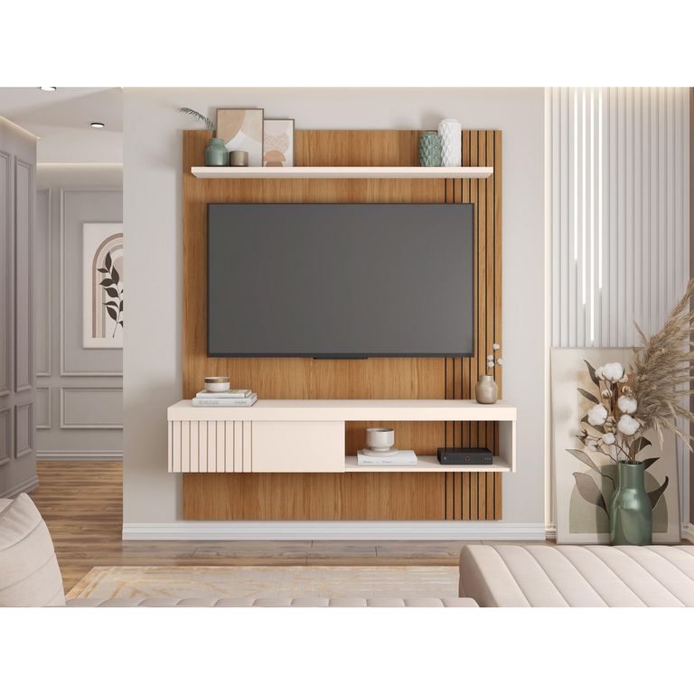 DECOCASA Panel TV 65 " Jade Off White Castaño 150x183x34 cm