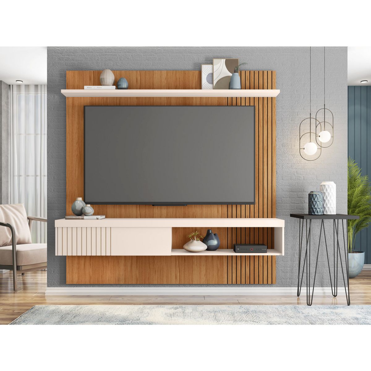 DECOCASA - Panel TV 75 " Jade Castaño Off White 180x183x34 cm