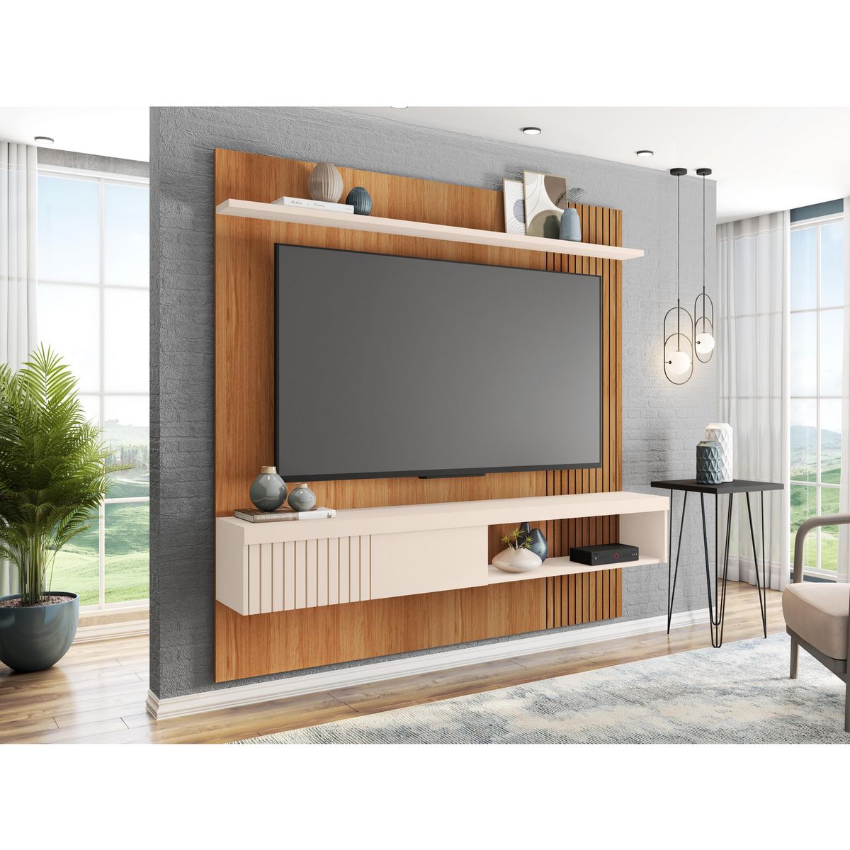 DECOCASA - Panel TV 75 " Jade Castaño Off White 180x183x34 cm