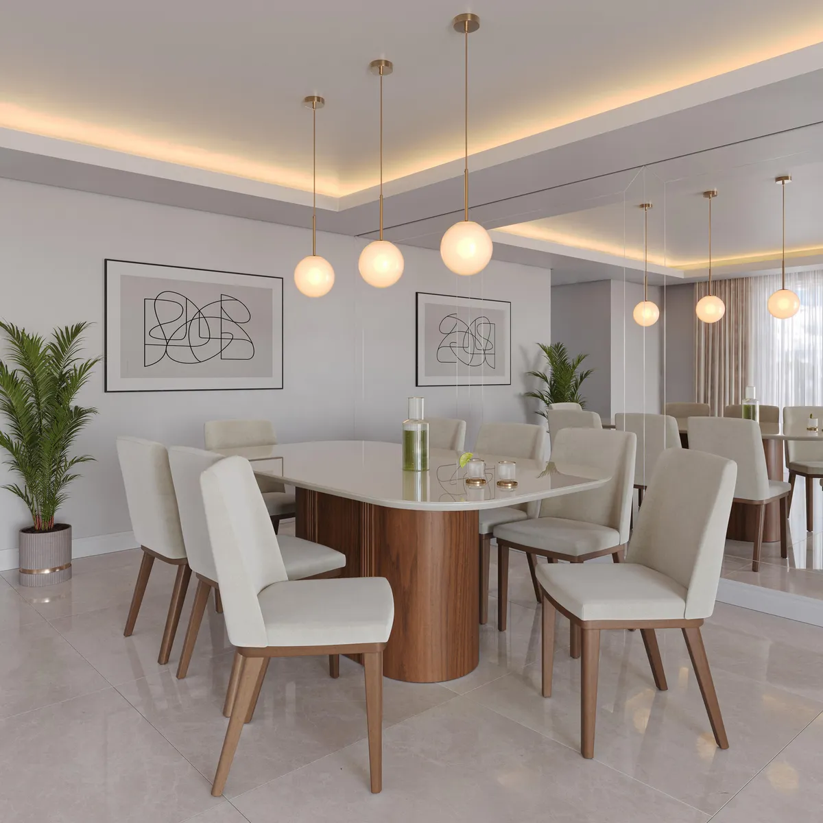 DECOCASA - Juego de comedor Kalina 6 Sillas Mesa Rectangular 76,4x109x184 cm Off White Castaño