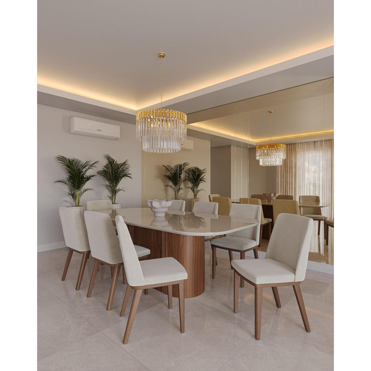 DECOCASA - Juego de comedor Kalina 8 Sillas Mesa Rectangular 76,4x109x219 cm Off White Castaño