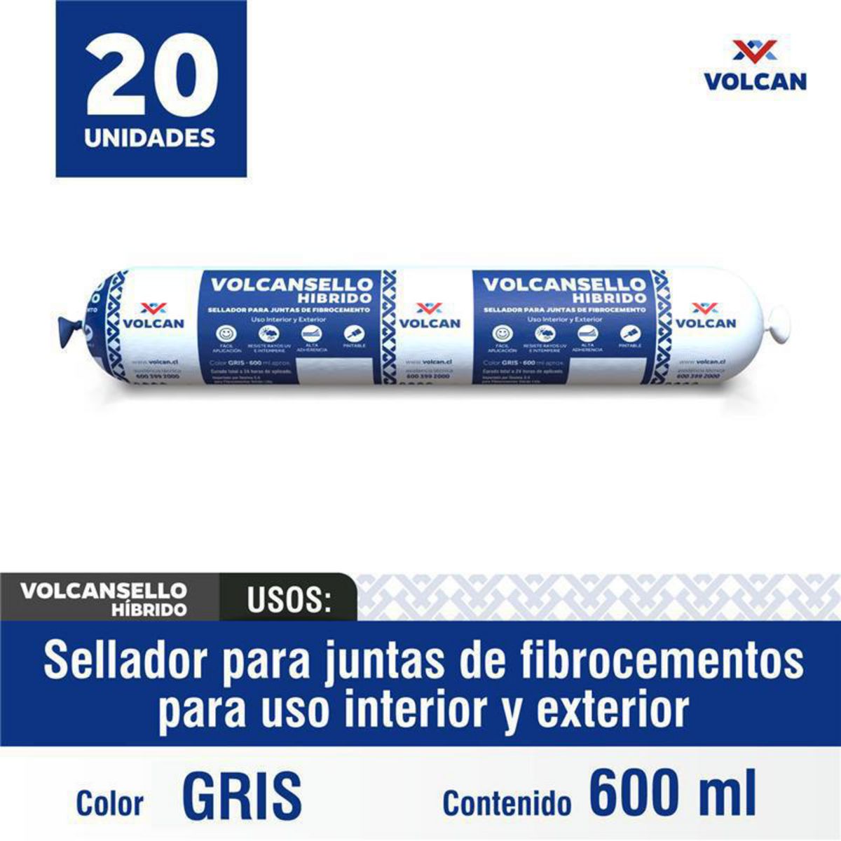 VOLCAN - Pack Sello Hibrido 600Ml Gris 20 Unidades