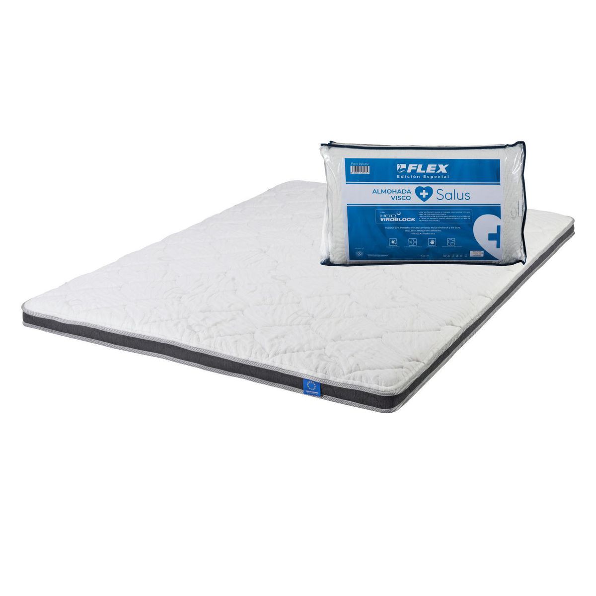FLEX - Topper Salus 2 plazas + Pack Almohadas Salus